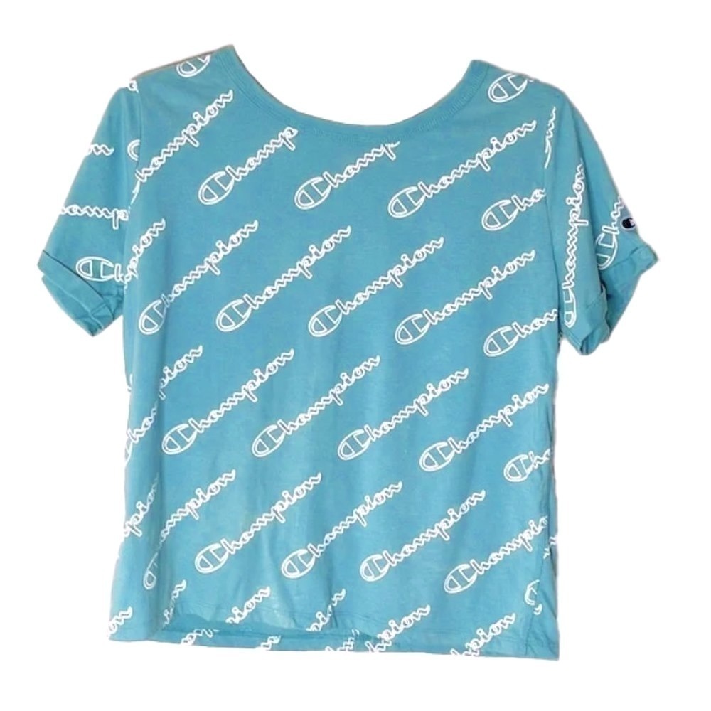 ❤️ CHAMPION Aqua Athletic-wear semi cropped Tshirt Size M